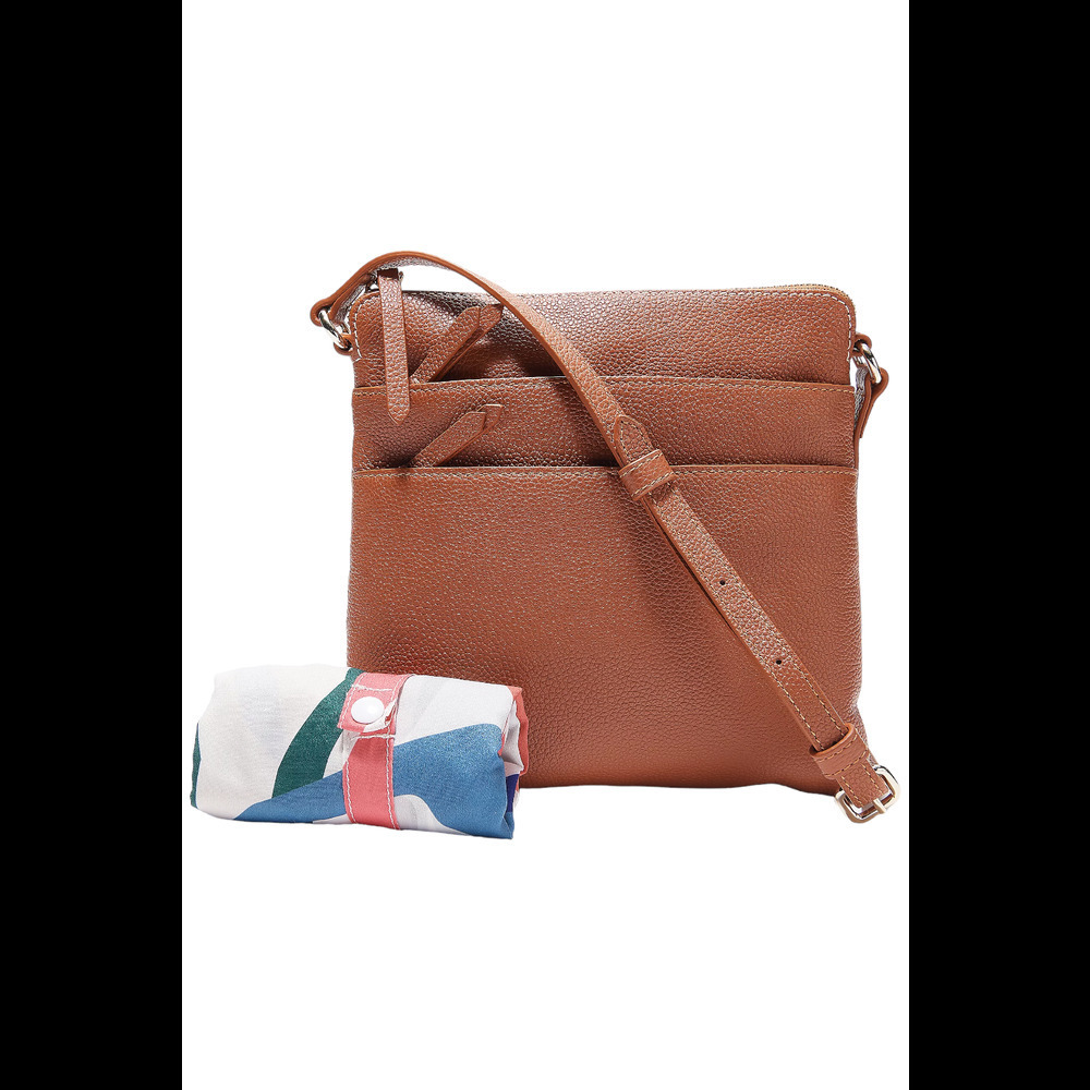 Real Simple Pebble Leather Multi-Zip Crossbody with RFID Saddle